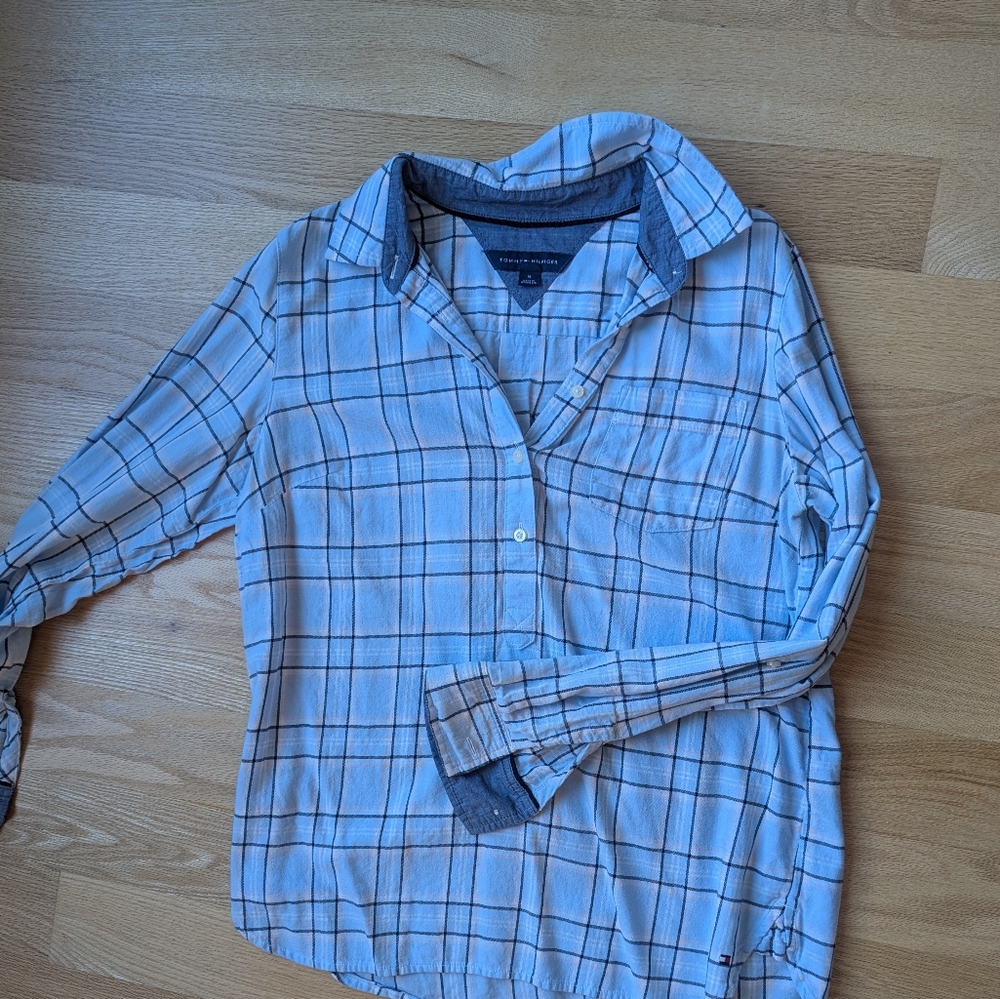 Tommy Hilfiger Light Blue and Pink Plaid Shirt
